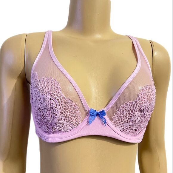 Victoria’s Secret Body Unlined Demi Crochet Lace with mesh bra Lilac 34C - Picture 2 of 4